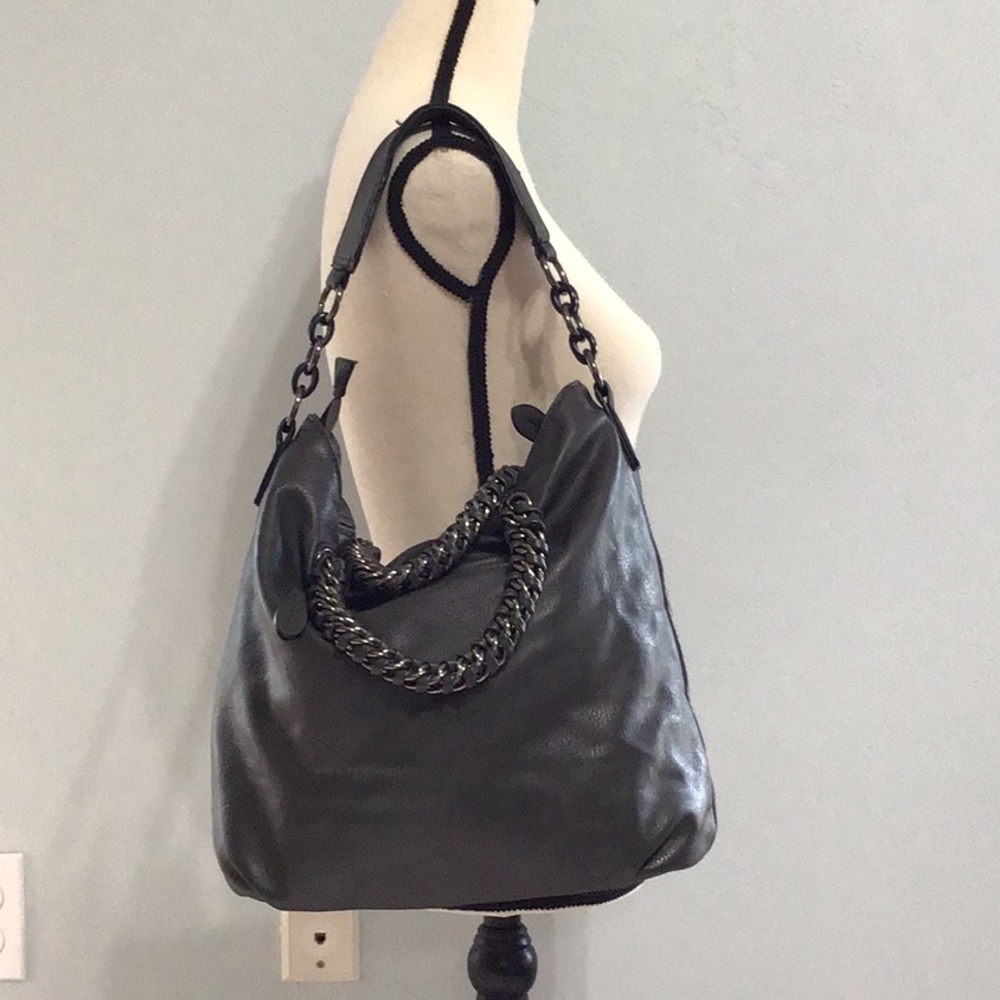Grey Leather Shoulder Bag